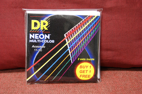 DR Neon NMCA-11 multi colour acoustic guitar strings 11-50 (Twin pack)