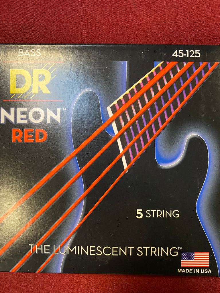 DR Neon NRB5-45 Hi Def red bass guitar strings 45-125