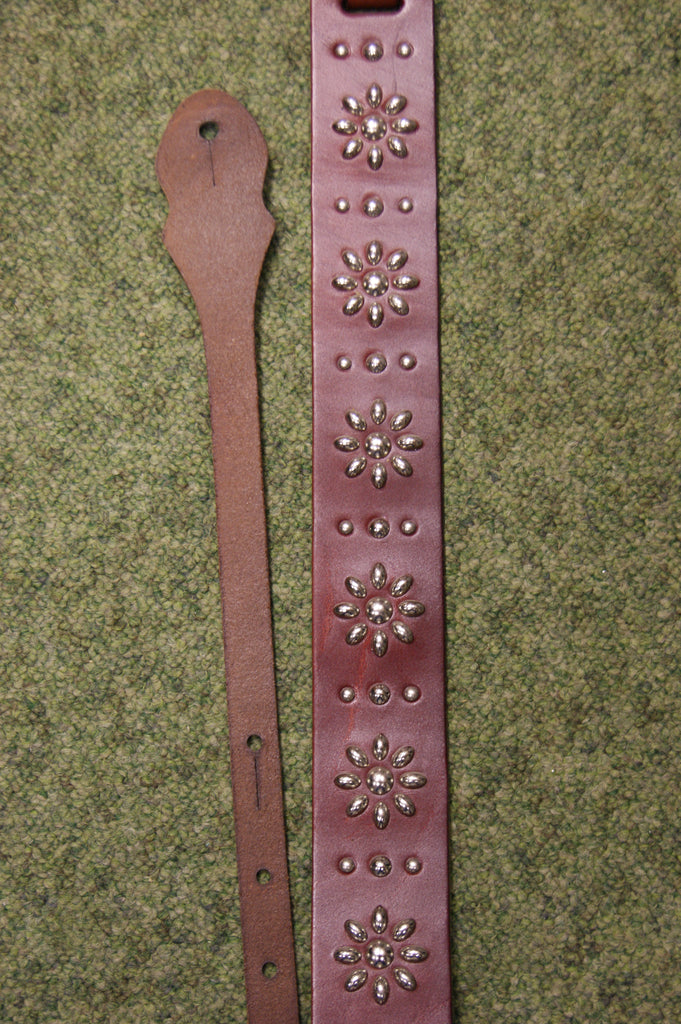Guitar strap leather OL1 brown by Onori with metal stud design