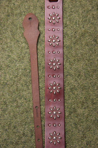 Guitar strap leather OL1 brown by Onori with metal stud design