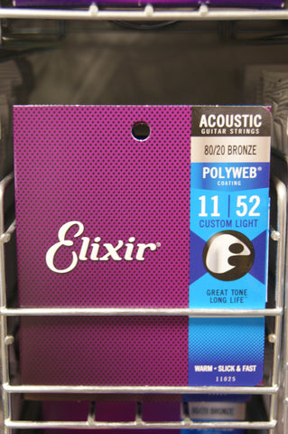 Elixir 11025 Polyweb 11-52 acoustic guitar strings custom light (2 PACKS)
